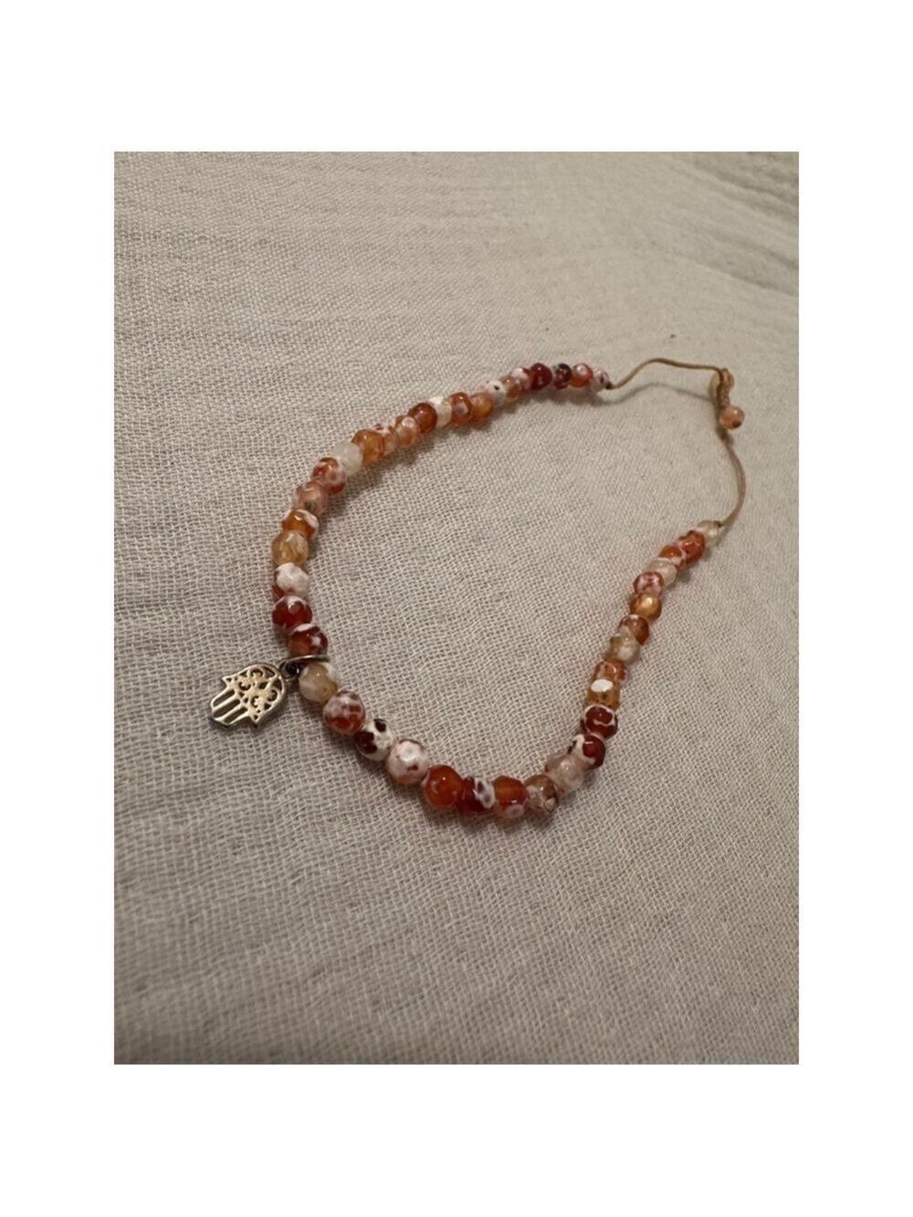 Orange White Rust Beaded Bracelet One Size